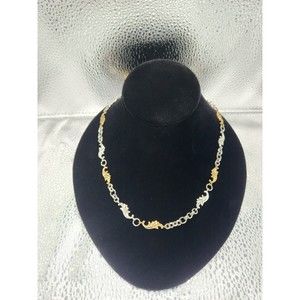 Vintage Gold and Silver Leaf Necklace in Sterling Silver 21" Total Length